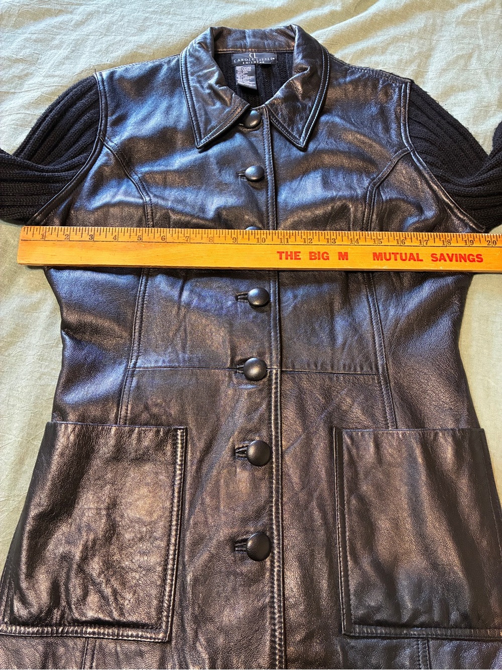 Vintage Carole Little Black Leather & Wool Sweater Jacket | Size Medium - Picture 8 of 10